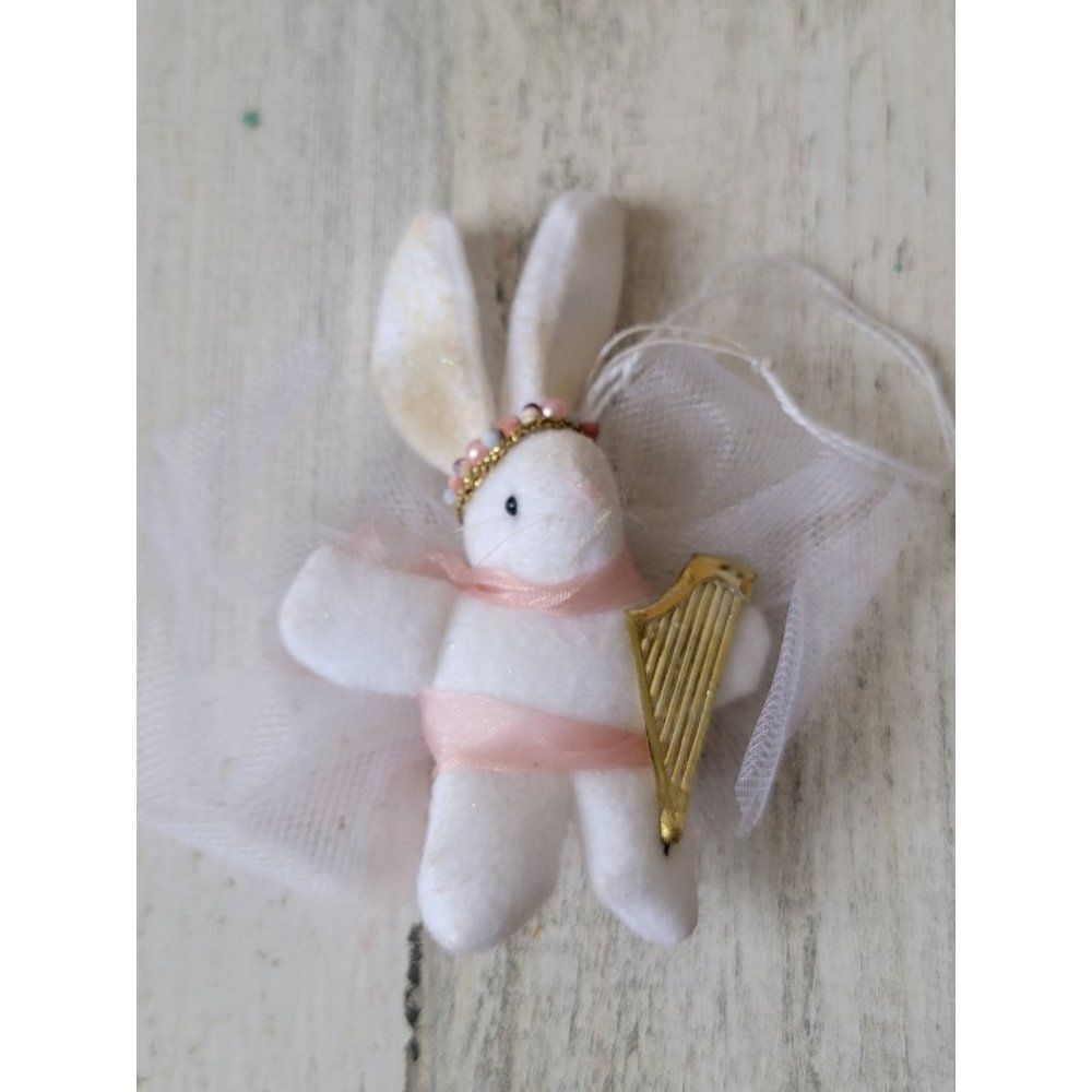 Angel bunny harp AS IS plush mini ornament Xmas decor
